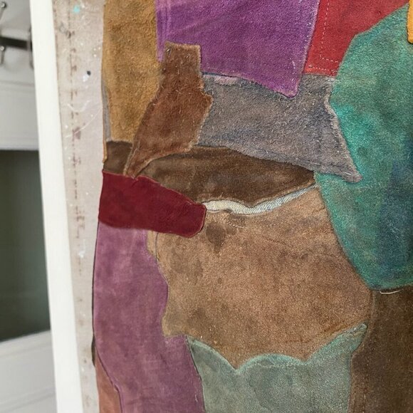 Vintage 70s Suede Patchwork Groovy Jeans Men's 28 - Disco Flare Handmade OOAK - Picture 13 of 15